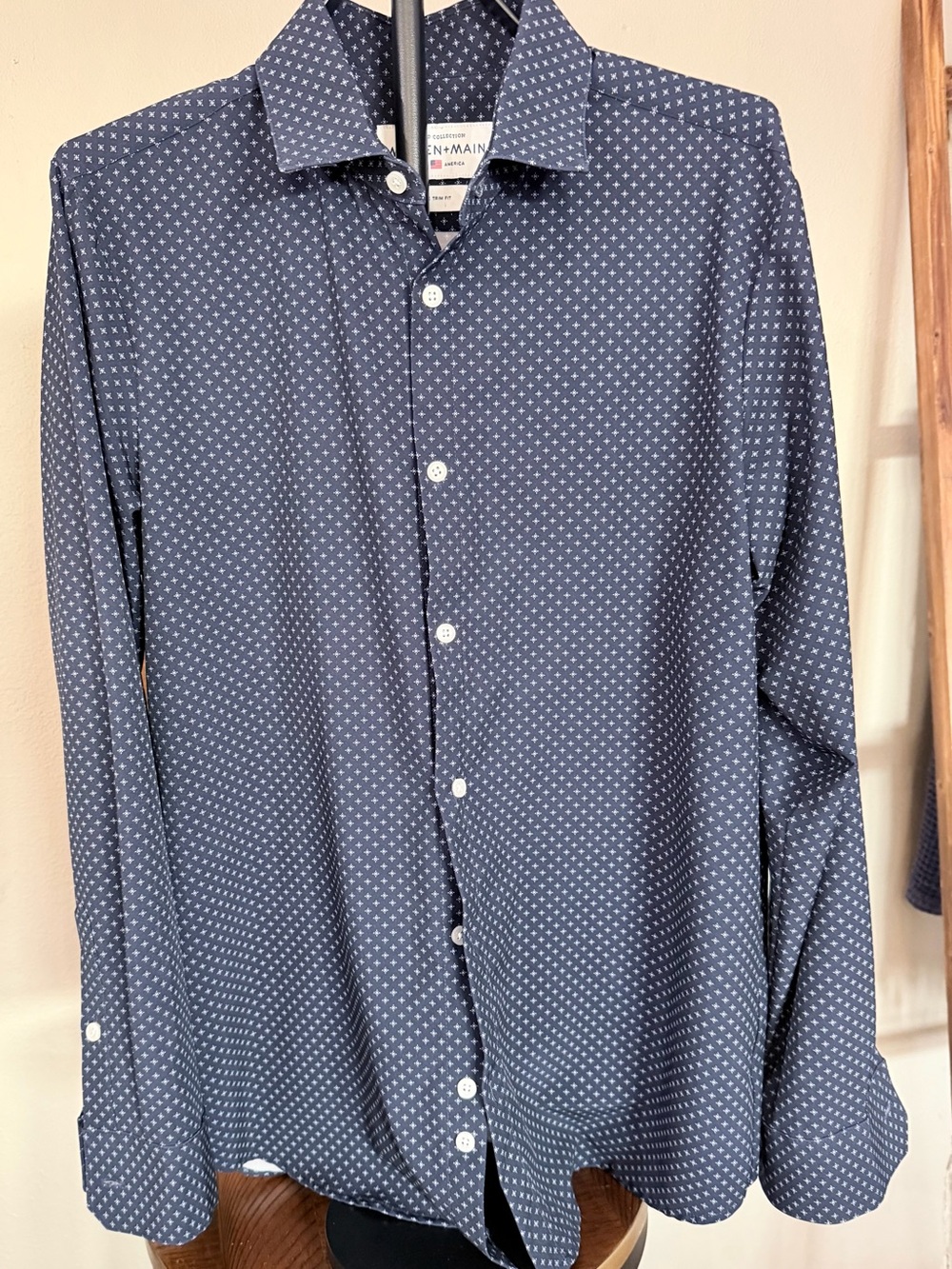 Mizzen+Main Navy Shirt with White Micro Dot Print